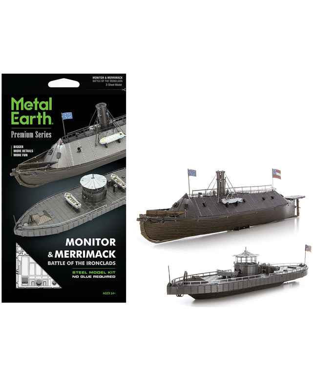 Model Kit USS Monitor and USS Merrimack Ironclad Warships "Battle of the Ironclads" (Challenging Difficulty) Steel Model by Metal Earth