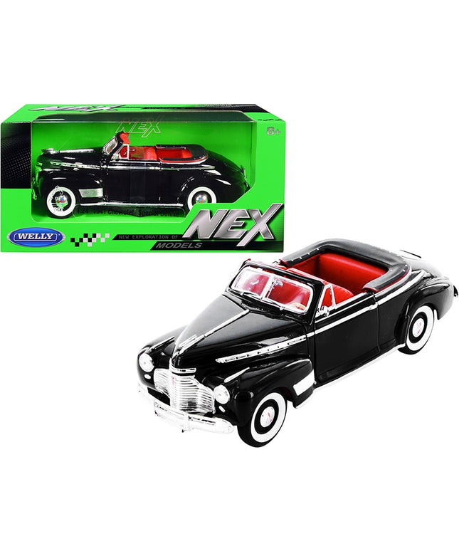 1941 Chevrolet Special Deluxe Convertible Black with Red Interior "NEX Models" 1/24 Diecast Model Car by Welly