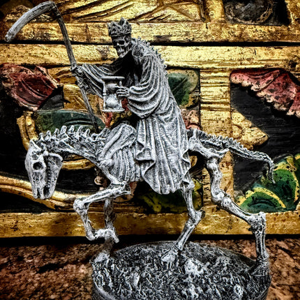 Triumph of Death: Grim Reaper on Skeletal Horse Statue, Hand Painted Resin Figurine, Horror Art |Gift for Gothic and Dark Fantasy Collectors