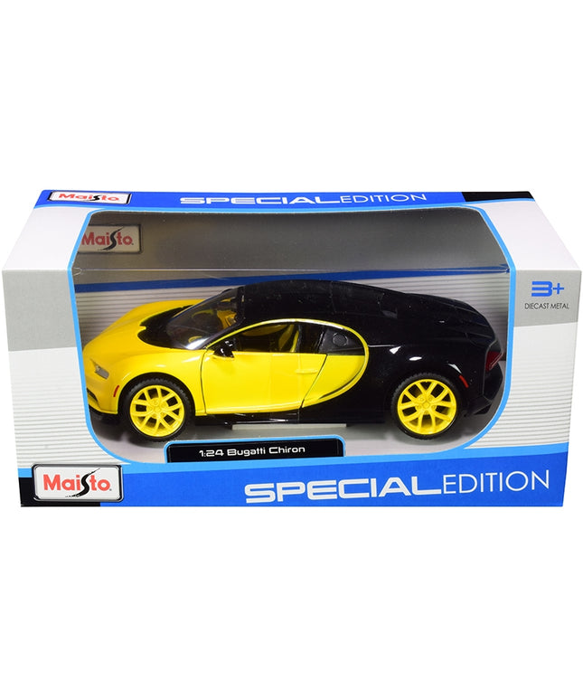 Bugatti Chiron Yellow and Black 1/24 Diecast Model Car by Maisto