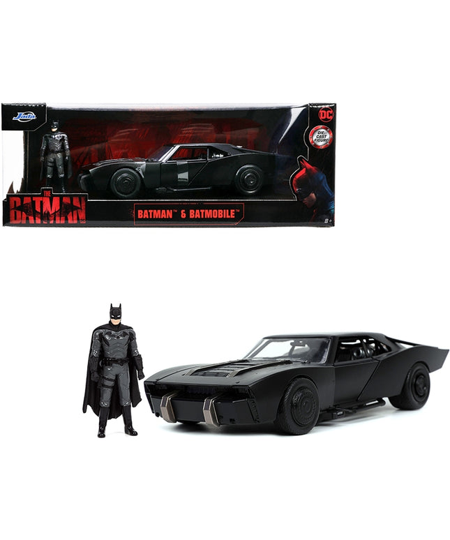 Batmobile Matt Black With Batman Diecast Figure the Batman (2022) Movie DC Comics 1:24 Diecast Model by Jada Toys