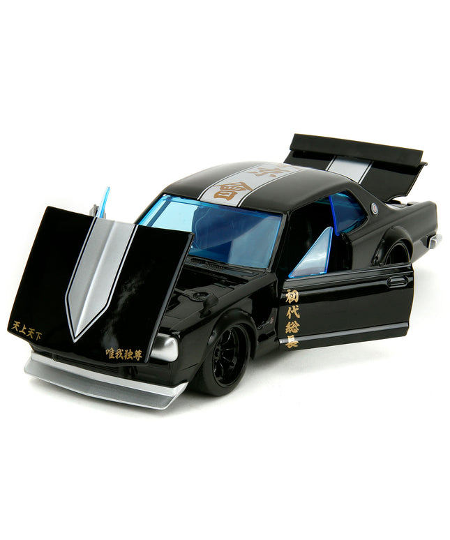 1971 Nissan Skyline GT-R RHD (Right Hand Drive) Black with Silver Stripe and Mikey Diecast Figure "Tokyo Revengers" (2021) TV Series "Anime Hollywood Rides" Series 1/24 Diecast Model Car by Jada