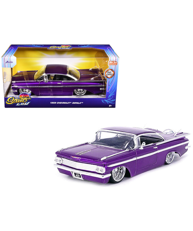1959 Chevrolet Impala Lowrider Candy Purple with DUB Wire Wheels "Street Low" Series 1/24 Diecast Model Car by Jada