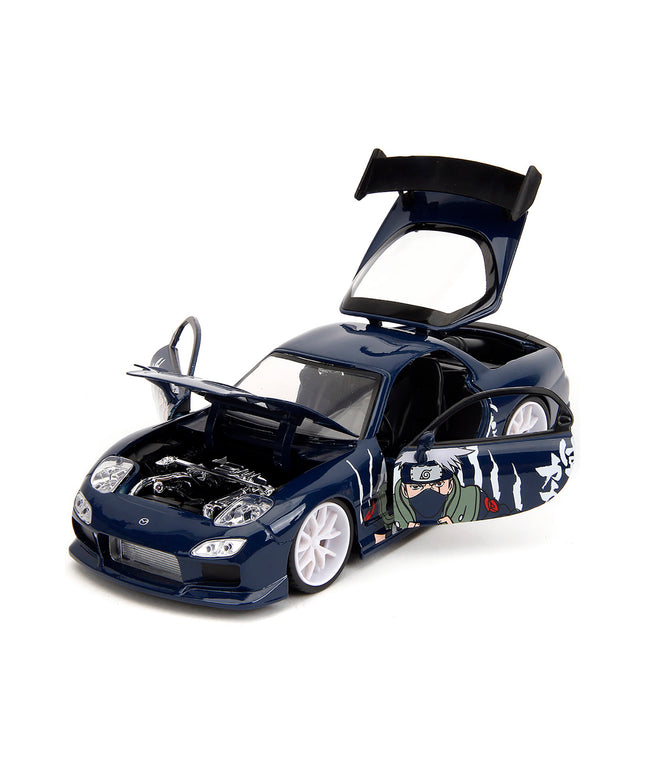 1993 Mazda RX-7 Dark Blue with Graphics and Kakashi Hatake Diecast Figure "Naruto Shippuden" (2009-2017) TV Series "Anime Hollywood Rides" Series 1/24 Diecast Model Car by Jada