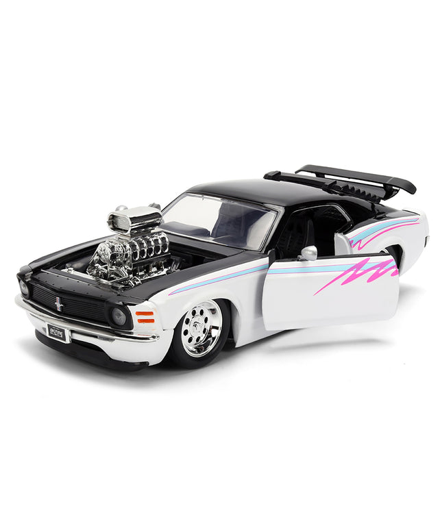 1970 Ford Mustang Boss 429 Black and White with Graphics "Bigtime Muscle" Series 1/24 Diecast Model Car by Jada