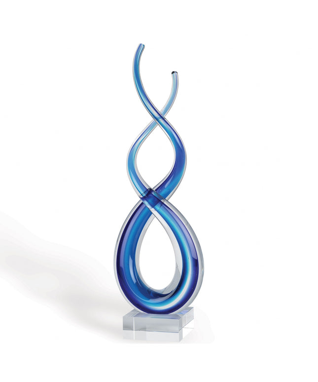 20" Clear and Blue Murano Glass Modern Abstract Tabletop Sculpture