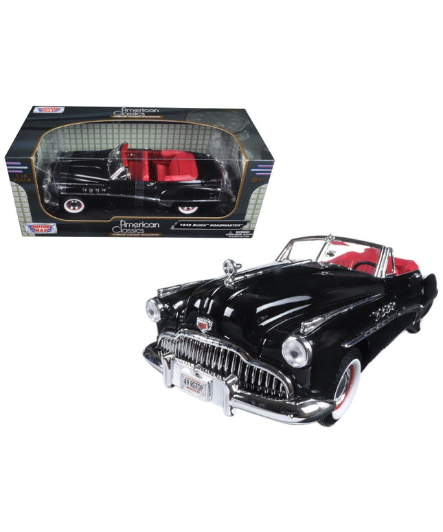 1949 Buick Roadmaster Black with Red Interior 1/18 Diecast Model Car by Motormax