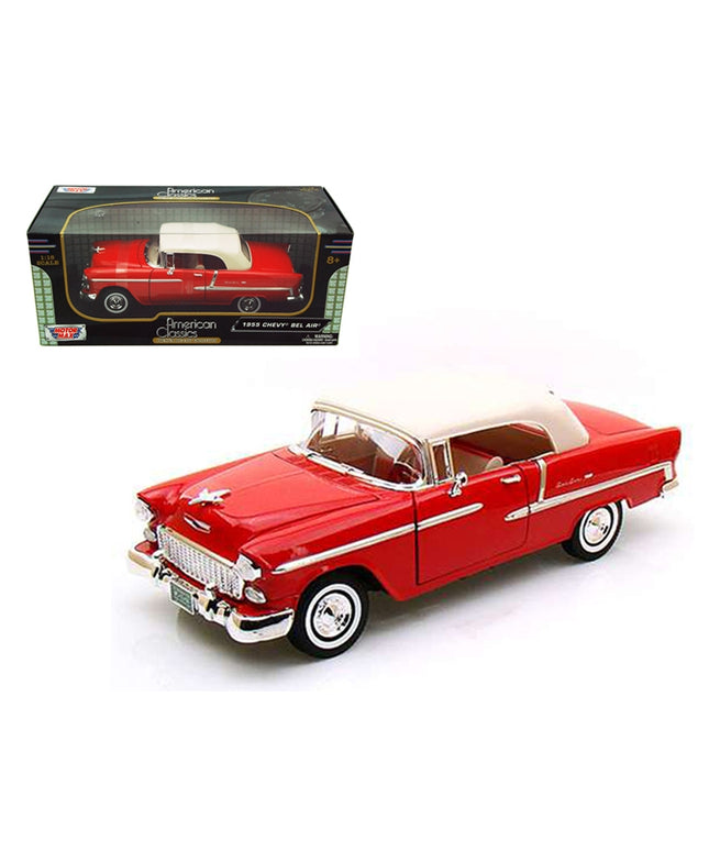 1955 Chevrolet Bel Air Convertible Soft Top Red 1/18 Diecast Car Model by Motormax