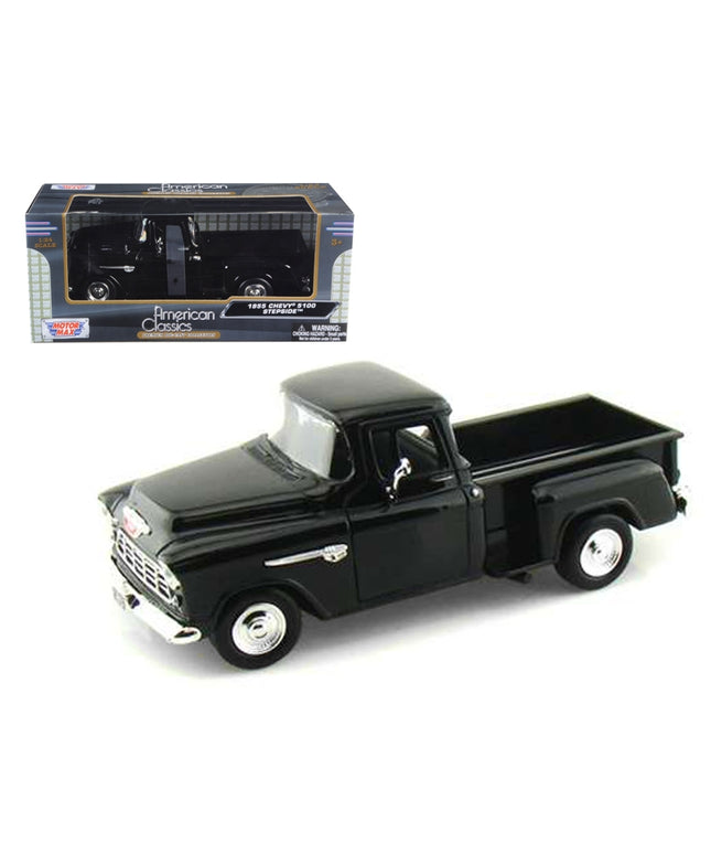 1955 Chevrolet 5100 Stepside Pickup Truck Black 1/24 Diecast Car Model by Motormax
