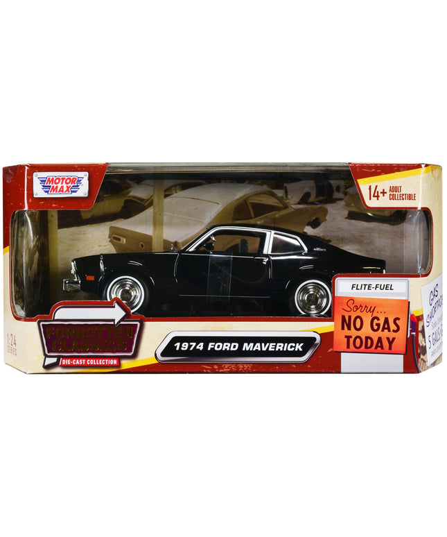 1974 Ford Maverick Black "Forgotten Classics" Series 1/24 Diecast Model Car by Motormax