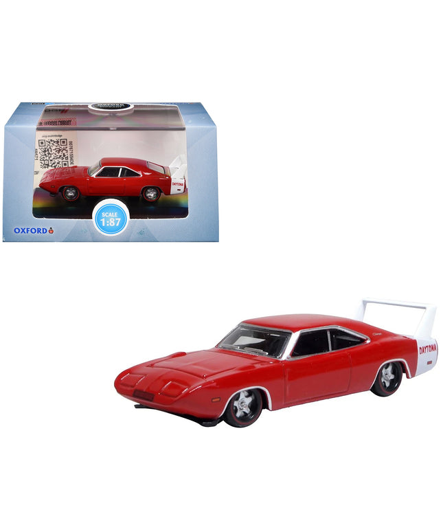 1969 Dodge Charger Daytona Red with White Stripe 1/87 (HO) Scale Diecast Model Car by Oxford Diecast