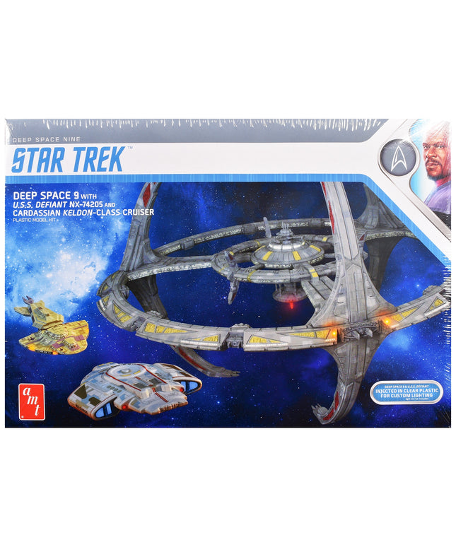 Skill 2 Model Kit Deep Space 9 Space Station with USS Defiant NX-74205 Space Ship and Cadassian Keldon-Class Cruiser "Star Trek: Deep Space Nine" (1993-1999) TV Series 1/3300 Scale Model by AMT