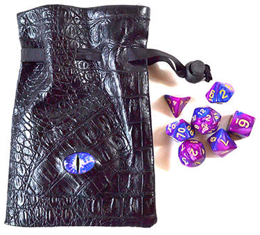 Purple Swirl Polyhedral Dice Set with Eye Pouch