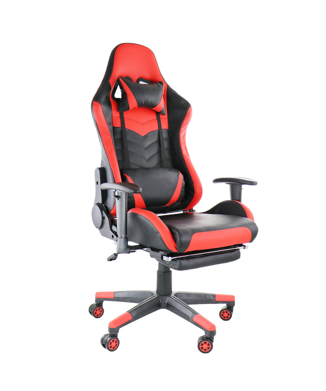 GameFitz Gaming Chair with Folding Footrest, Black & Red