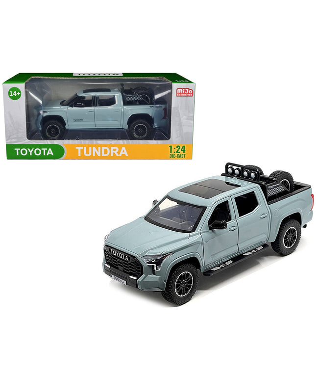 2023 Toyota Tundra TRD 4x4 Pickup Truck Lunar Rock Gray with Sunroof and Wheel Rack 1/24 Diecast Model Car