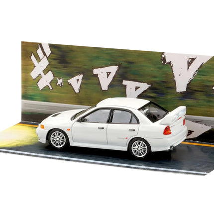 Mitsubishi Lancer Rs Evolution Iv RHD (right Hand Drive) monstar White initial D Manga diorama Set 1:64 Diecast Model by Hobby Japan