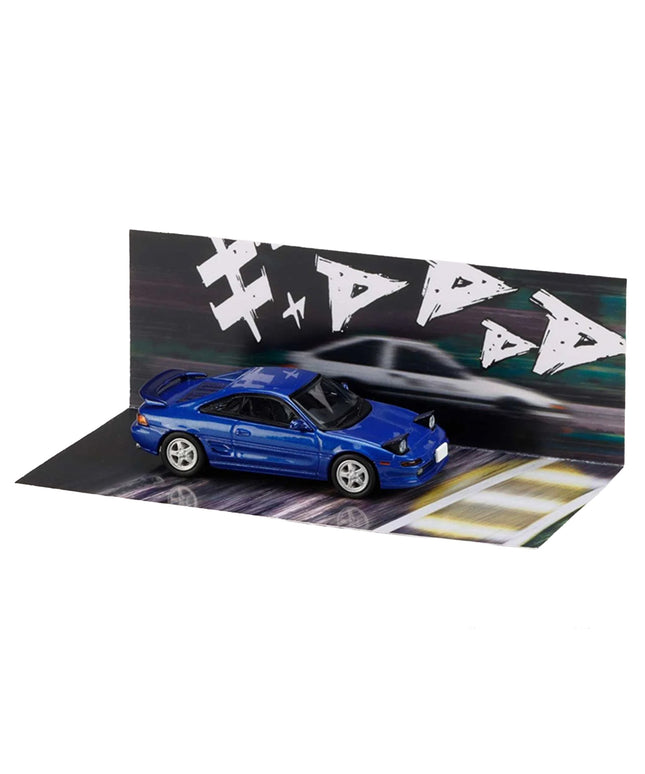 Toyota Mr2 (sw20) RHD (right Hand Drive) Blue Metallic kai Kogashiwa Vs Takumi Fujiwara  Initial D Manga diorama Set 1:64 Diecast Model by Hobby