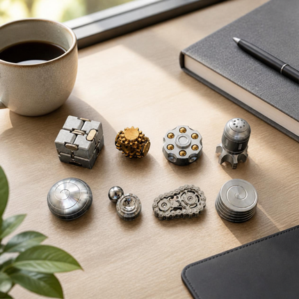 Set of 8 -Metal Desk Fidget & Kinetic Toy Collection