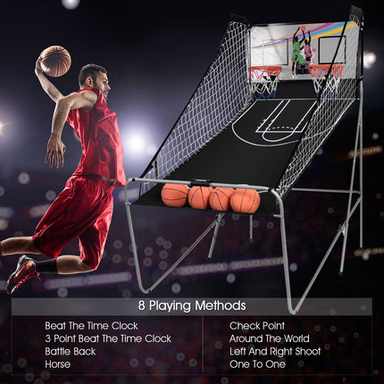 Double Electronic Basketball Arcade Game, Foldable, Gray