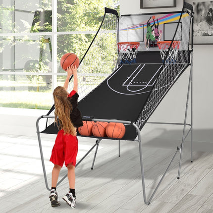 Double Electronic Basketball Arcade Game, Foldable, Gray
