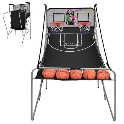 Double Electronic Basketball Arcade Game, Foldable, Gray
