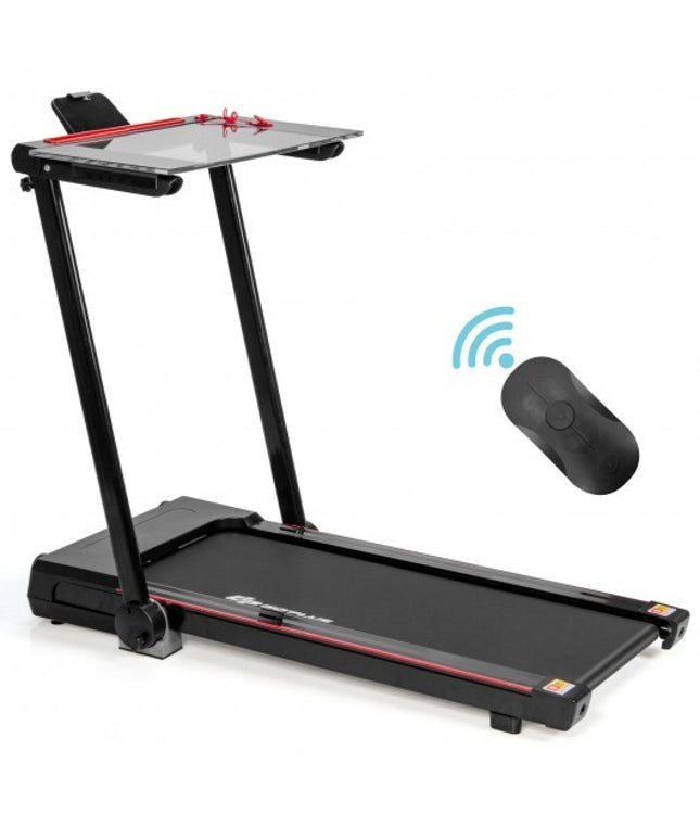 3-in-1 Folding Treadmill with Large Desk and LCD Display-Black - Color: Black