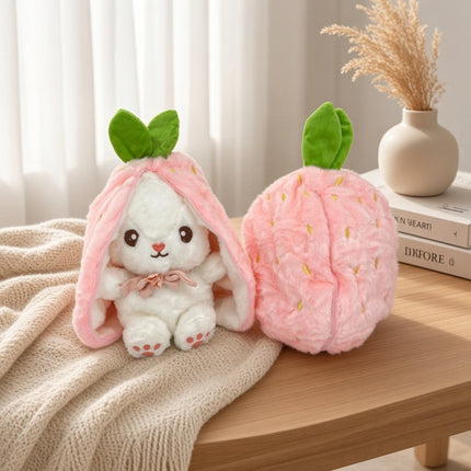 Reversible Strawberry Bunny Plush Toy Soft Polyester Stuffed Animal for Kids Hide and Seek Transforming Toy