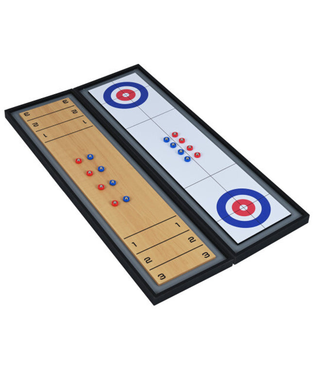 2-in-1 Tabletop Shuffleboard & Curling Board Game