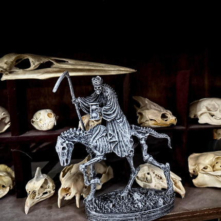 Triumph of Death: Grim Reaper on Skeletal Horse Statue, Hand Painted Resin Figurine, Horror Art |Gift for Gothic and Dark Fantasy Collectors