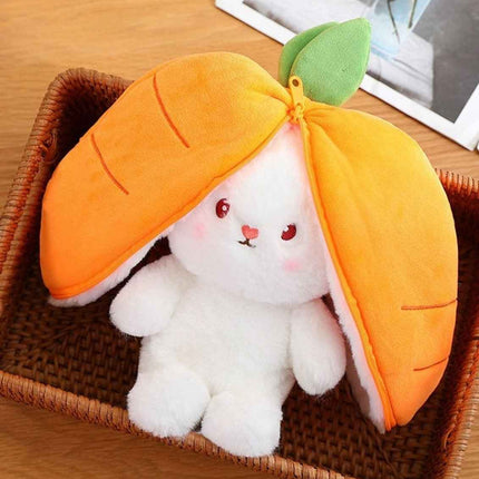 Reversible Strawberry Bunny Plush Toy Soft Polyester Stuffed Animal for Kids Hide and Seek Transforming Toy